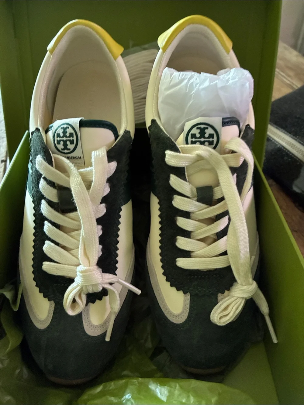 Tory Burch Hank Sneaker in New Ivory and Militare (Green)